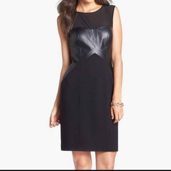 Aidan Mattox Black Mesh Faux Leather Dress - Picture 1 of 12